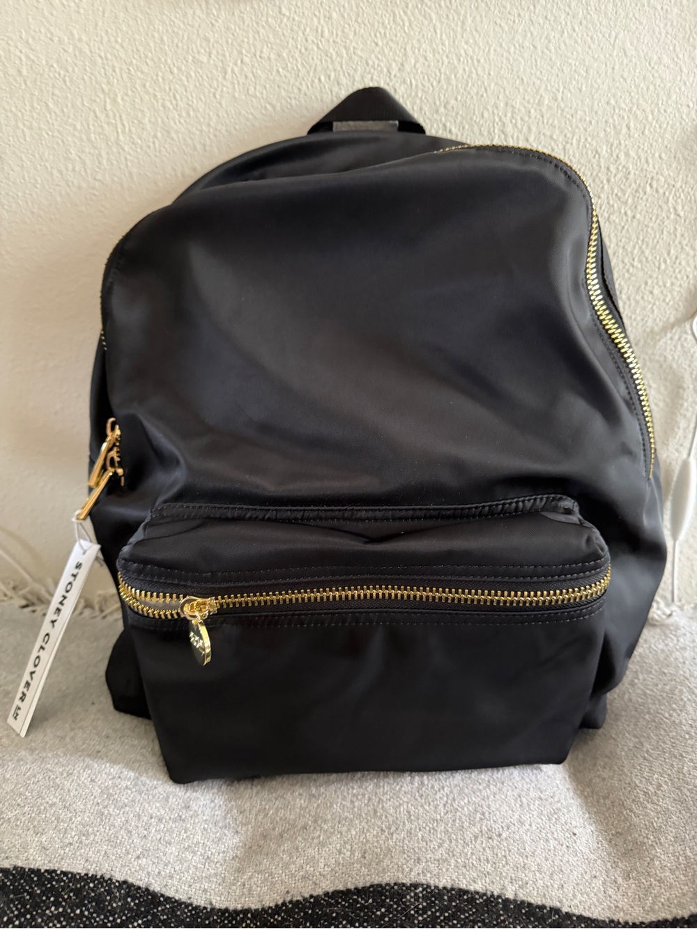 NWT Stoney Clover black nylon backpack with gold zippers